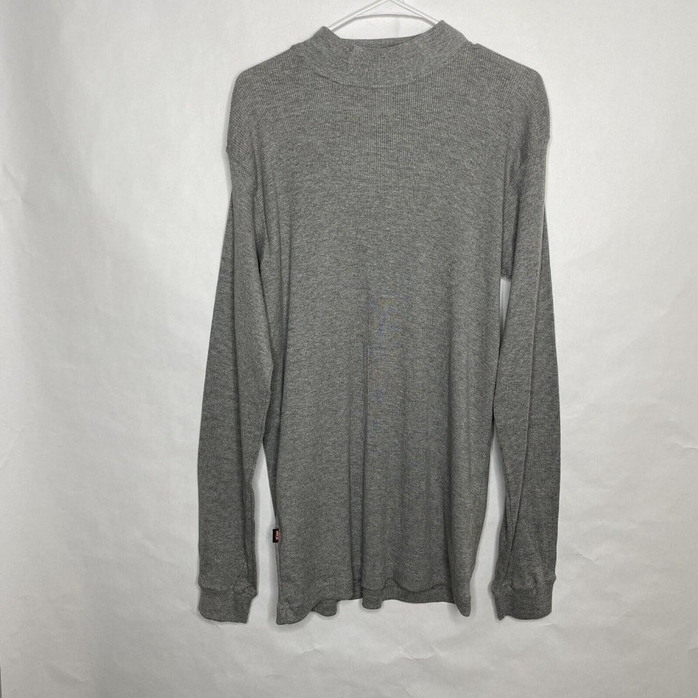 Koman Jeans Shirt Mens L Gray Ribbed Long Sleeve Thermal Mock Neck